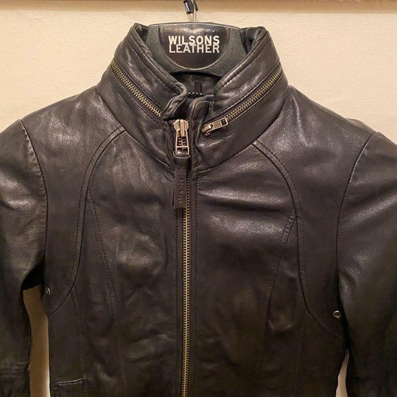 MACKAGE FOR ARITZIA LEATHER BOMBER JACKET WITH HOOD BIKER SOFT LAMBSKIN SMALL S - Picture 2 of 9
